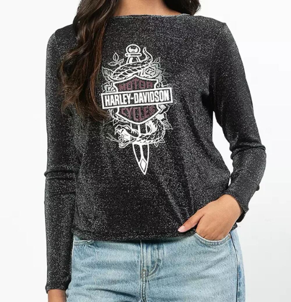 Harley Davidson Metallic Graphic Layered Long Sleeve Shirt Tank XS Black Silver
